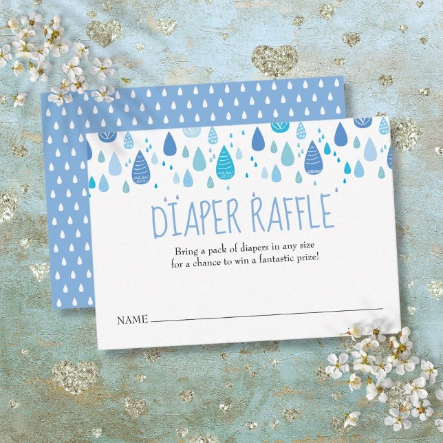 Cute Blue Raindrops Diaper Raffle Baby Shower Enclosure Card (Cute Blue Raindrops Diaper Raffle Baby Shower Enclosure Card)
