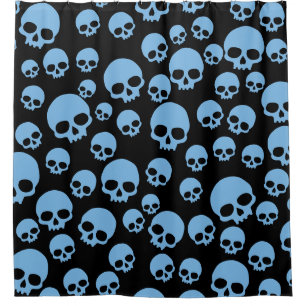 Cute Blue Random Skulls Pattern Shower Curtain