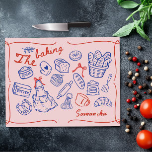 Cute blue red baking doodles personalized cutting board