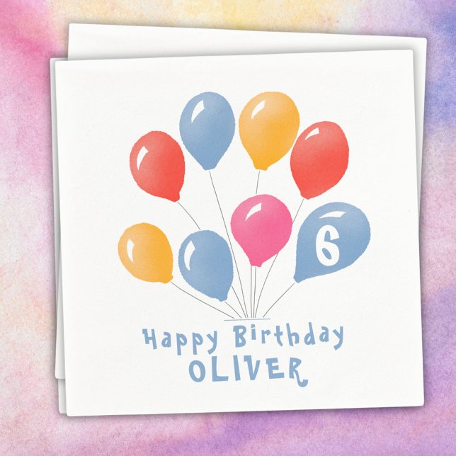 Cute Blue Red Colourful Balloons Kid`s Birthday  Napkin (Creator Uploaded)