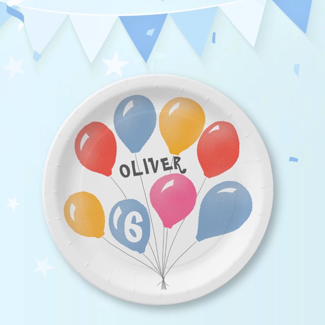 Cute Blue Red Colourful Balloons Kid`s Birthday  Paper Plate (Creator Uploaded)