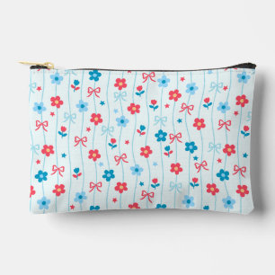 Cute Blue & Red Floral Bow Pattern Patriotic Accessory Pouch