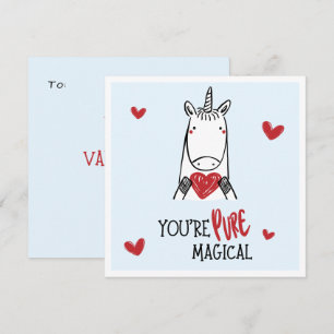 Cute Blue Red Hearts Unicorn Kids Valentine's Day Card