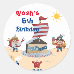 Cute blue & red pirate theme classic round sticker