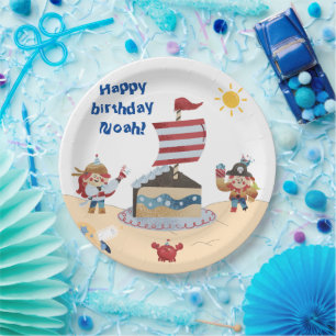 Cute blue & red pirate theme  paper plate