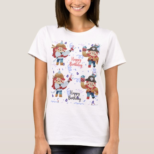 Cute blue & red pirate theme T-Shirt (Front)