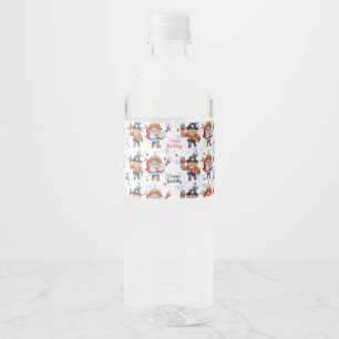 Cute blue & red pirate theme water bottle label