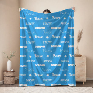 Cute blue repeating name personalised fleece blanket