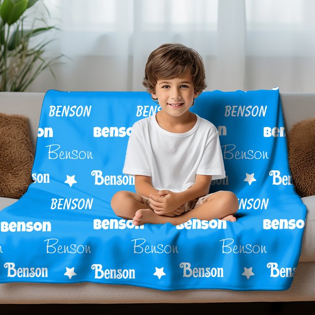 Cute blue repeating name personalised fleece blanket (Creator Uploaded)