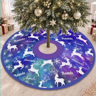 Cute Blue Repeating Name Reindeer Christmas Brushed Polyester Tree Skirt