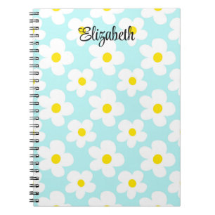 Cute blue retro daisies girly journalling notebook