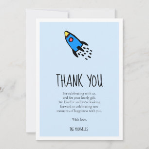 Cute blue rocket baby boy Baby shower Thank You Card