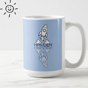 Cute Blue Rocket Reflection Doodle Custom Name Coffee Mug