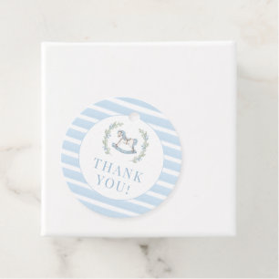 Cute blue rocking horse baby boy shower thank you favour tags