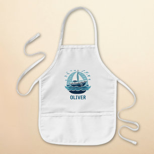 Cute Blue Sailboat Kids Apron