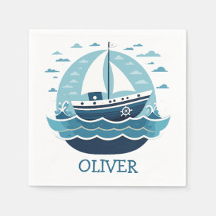 Cute Blue Sailboat Personalised Napkin