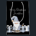 Cute Blue Santa Gnome with Gifts Medium Gift Bag<br><div class="desc">Personalised and Easy!  Adorable Santa Gnome design with custom Greeting and Recipient name on the front,  from and givers name on the back!</div>