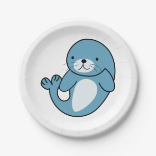 Cute Blue Seal Paper Plate