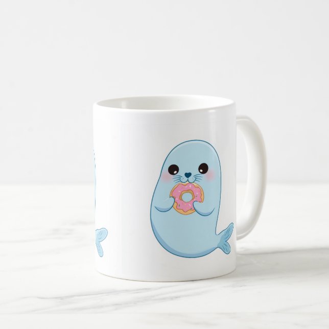 Cute Blue Seal with Doughnut Kids Mug  (Front Right)