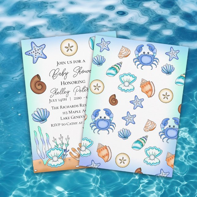 Cute Blue Seaside Beachy Baby Shower Invitation (Creator Uploaded)