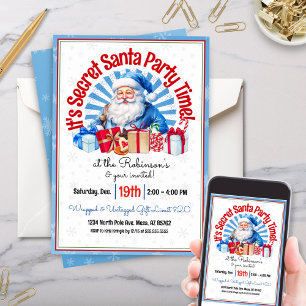 Cute Blue Secret Santa Christmas Party Invitation
