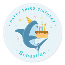 CUTE BLUE SHARK HAPPY THIRD BIRTHDAY BOY