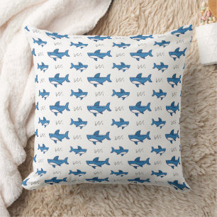 Cute Blue Shark Pattern Cushion
