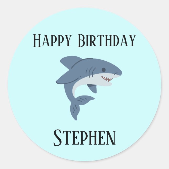 Cute blue shark personalised classic round sticker (Front)