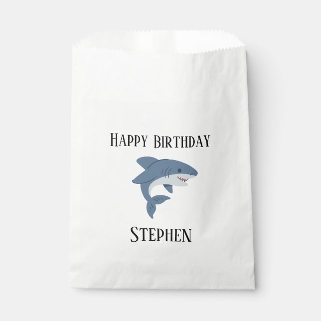 Cute blue shark personalised favour bag (Front)