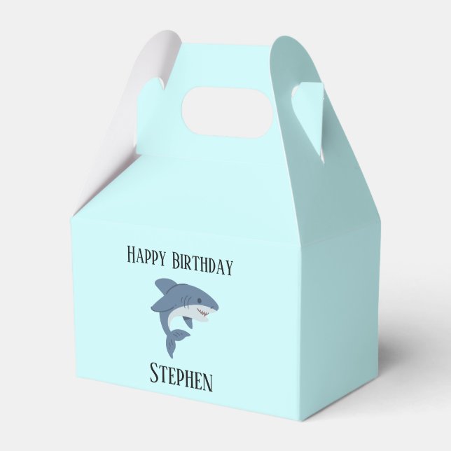 Cute blue shark personalised favour box (Front Side)