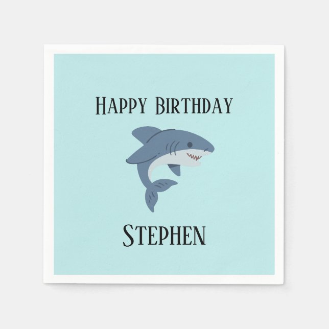 Cute blue shark personalised napkin (Front)