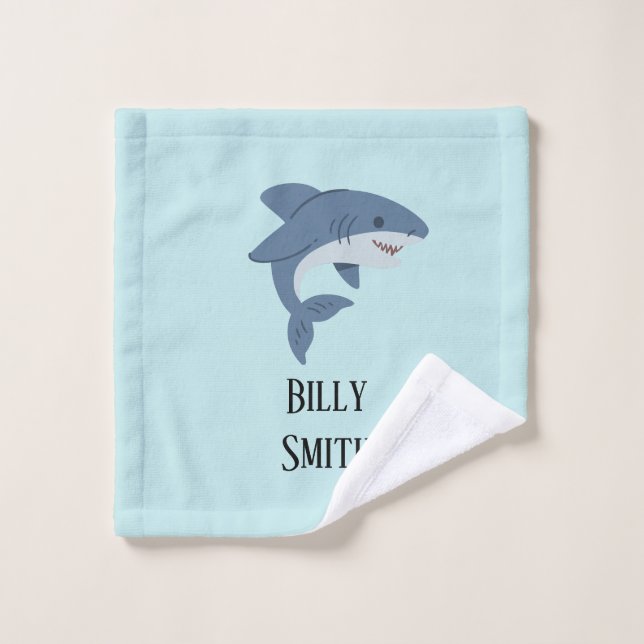Cute blue shark personalised wash cloth (Wash Cloth)
