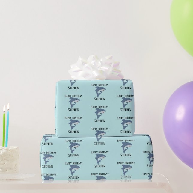 Cute blue shark personalised wrapping paper (Party Gifts)