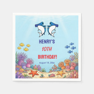 Cute Blue Shark Under the Sea Birthday Napkin
