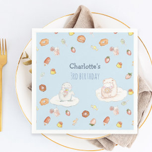 Cute blue sheep desserts watercolor kids birthday  napkin