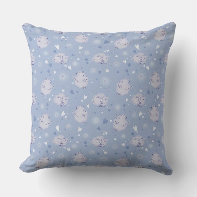 Cute Blue Sheep Kawaii Pattern Throw Pillow (Front)