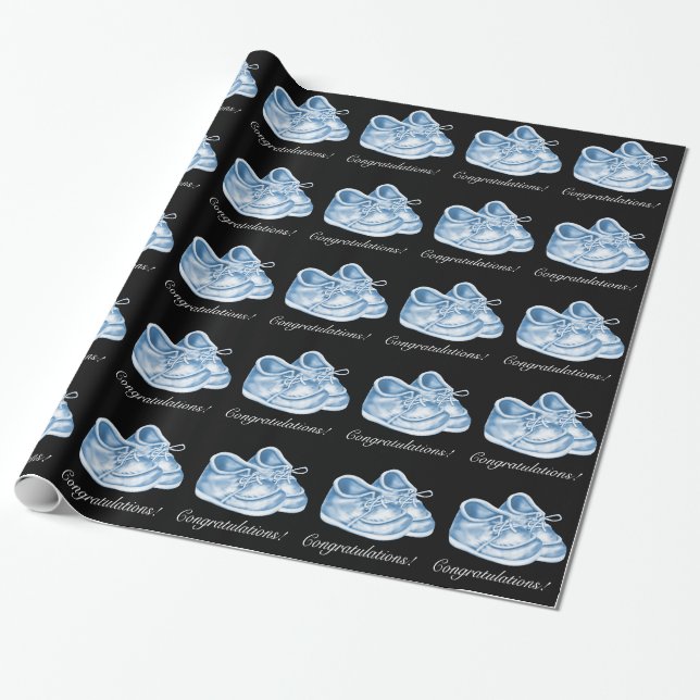 Cute Blue Shoes Baby Boy Shower Wrapping Paper (Unrolled)