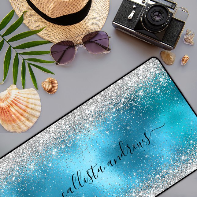 Cute blue silver faux glitter desk mat (Creator Uploaded)