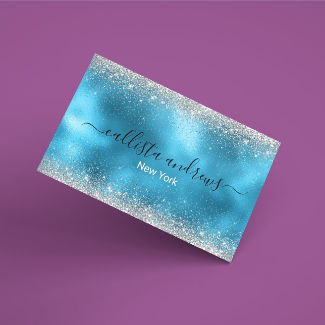 Cute blue silver faux glitter 	Magnetic business card (Creator Uploaded)