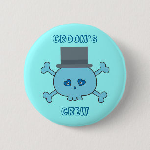 Cute Blue Skull Groom's Crew Bachelor Party 6 Cm Round Badge