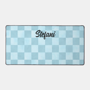Cute Blue Sky Checkers Pattern Name Desk Mat
