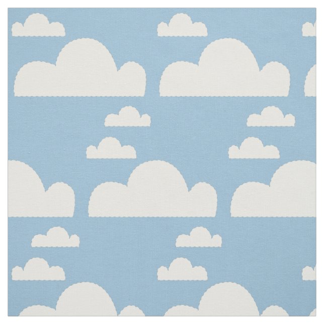 Cute Blue Sky & Dotted Lines Puffy White Clouds Fabric (Swatch)