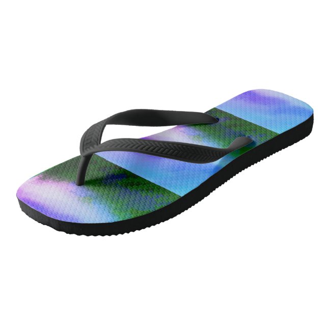 Cute Blue SKY PURPLE GREEN Modern Woman Flip Flops (Angled)