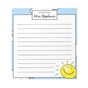 Cute Blue Sky Sunshine Smile Face From Teacher Notepad