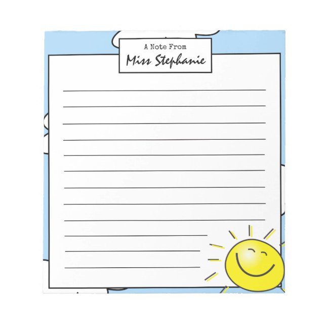 Cute Blue Sky Sunshine Smile Face From Teacher Notepad (Front)