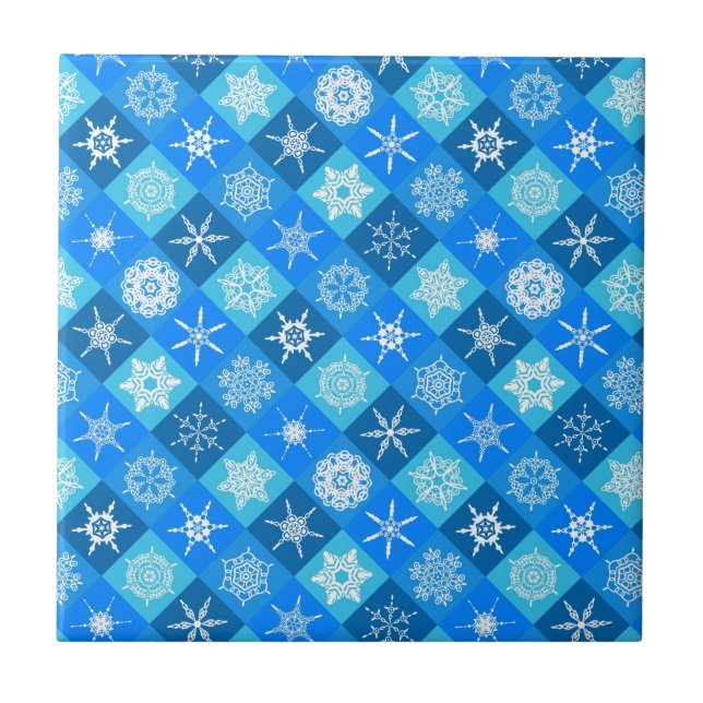 Cute blue snowflake patterns design ceramic tile (Front)