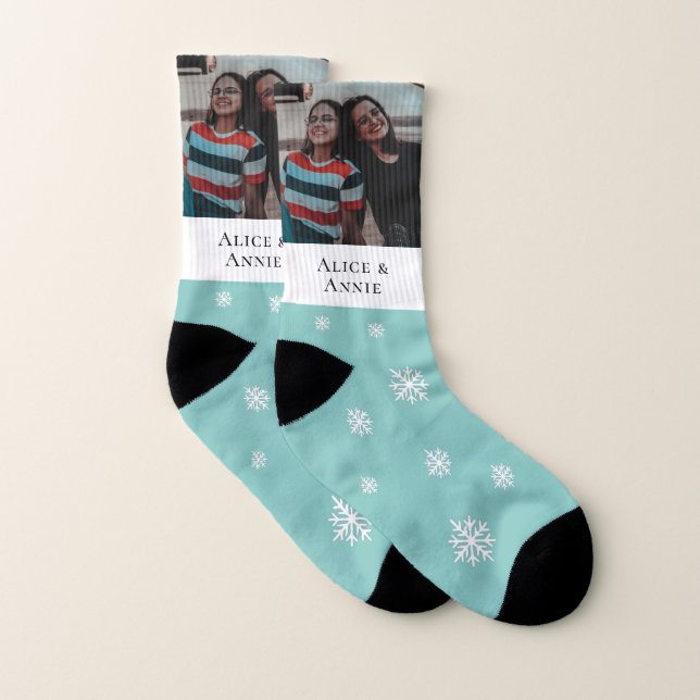 Cute Blue Snowflake Personalised Photo For Dad Socks (Pair)