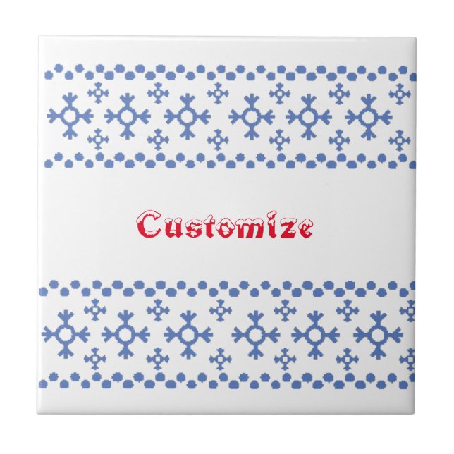 Cute Blue Snowflakes Pattern Thunder_Cove Ceramic Tile (Front)