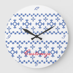 Cute Blue Snowflakes Pattern Thunder_Cove Large Clock