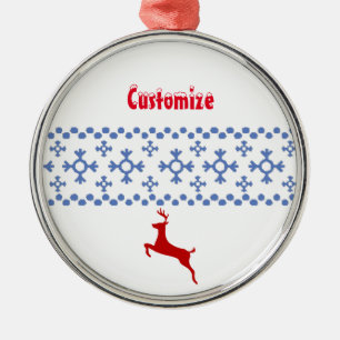 Cute Blue Snowflakes Red deer Thunder_Cove Metal Ornament
